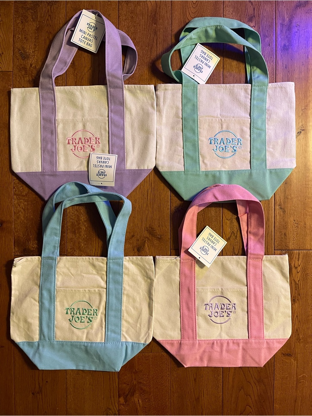 Trader Joe's Mini Canvas Tote Strap 4 pc set